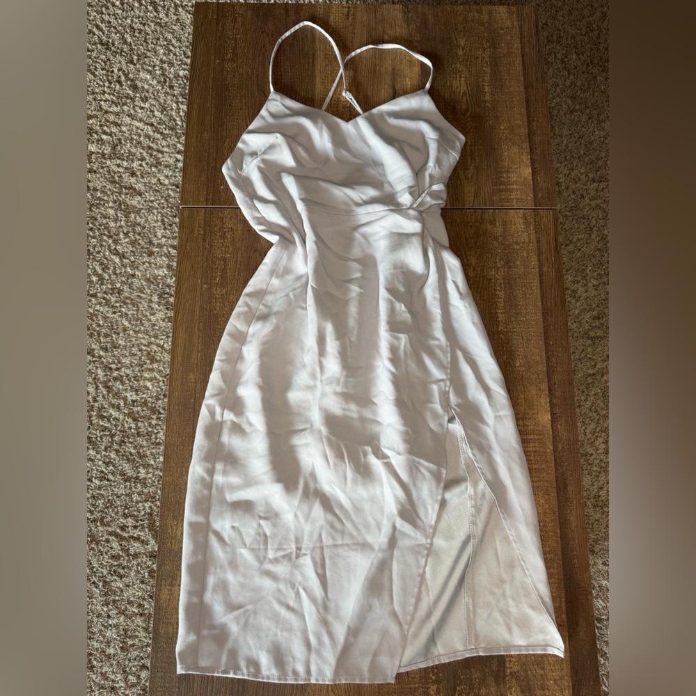 Lulu's Elegant Satin Dress Gray Dress